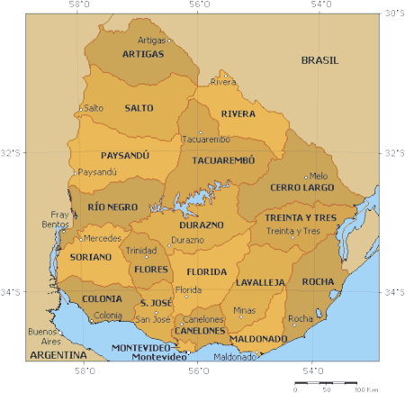 Political map of the Departments of Uruguay