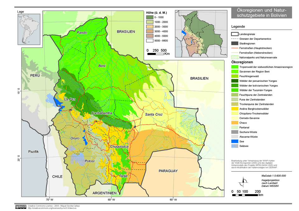 Ecoregions map of Boliva.