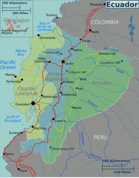Regions map of Ecuador