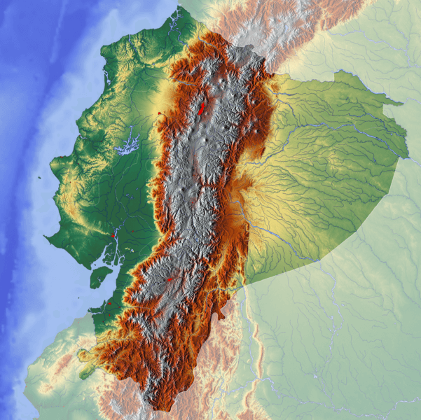 Topographic map of Ecuador