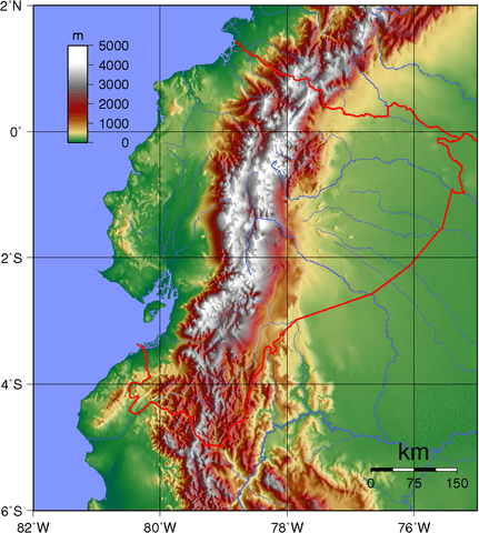 Topographic map of Ecuador