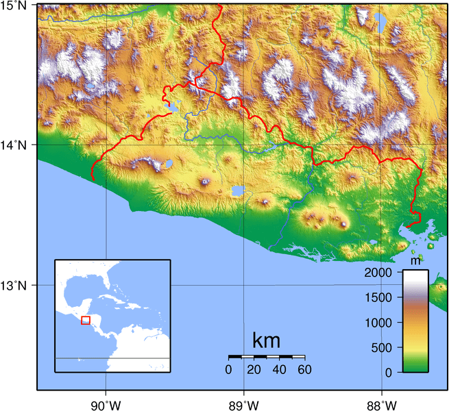 Topographic map of El Salvador