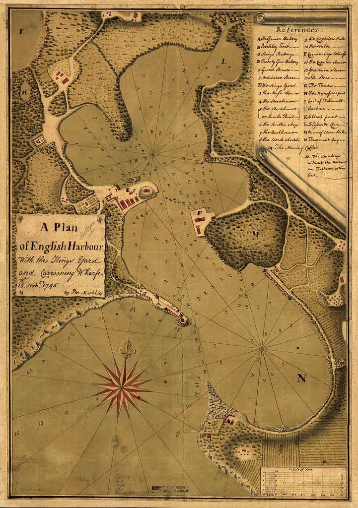 English harbour map and plan, 1745