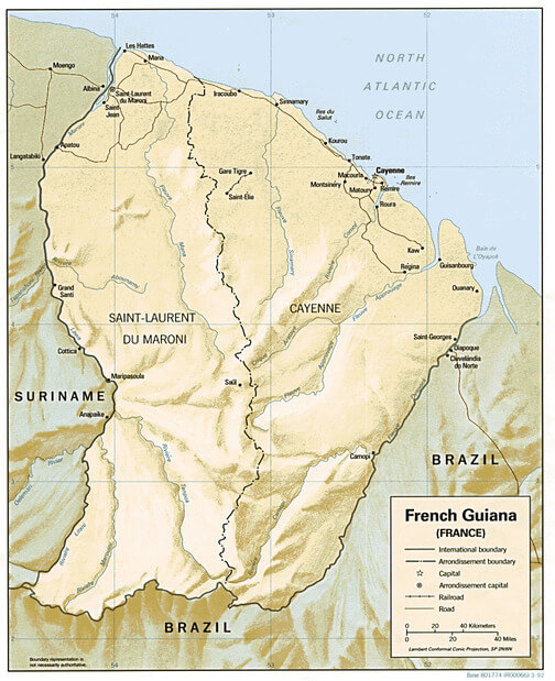 Relief map of French Guiana