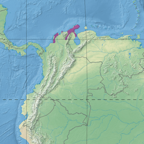 Map depicting the location of the Guajira-Barranquilla xeric scrub (in purple)