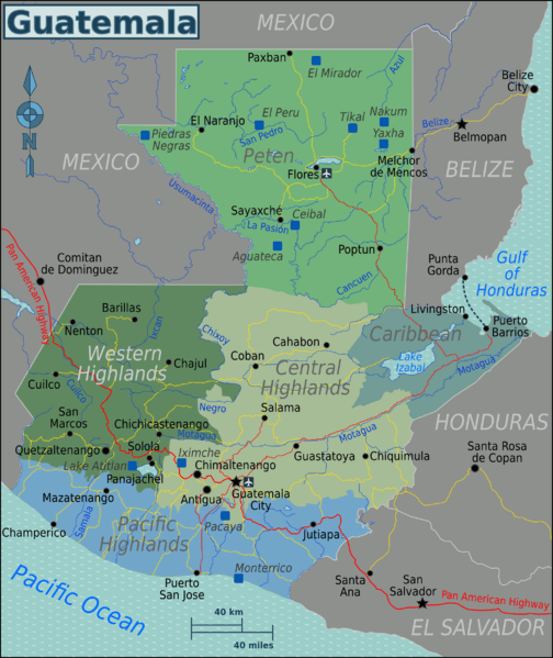 Regions map of Guatemala