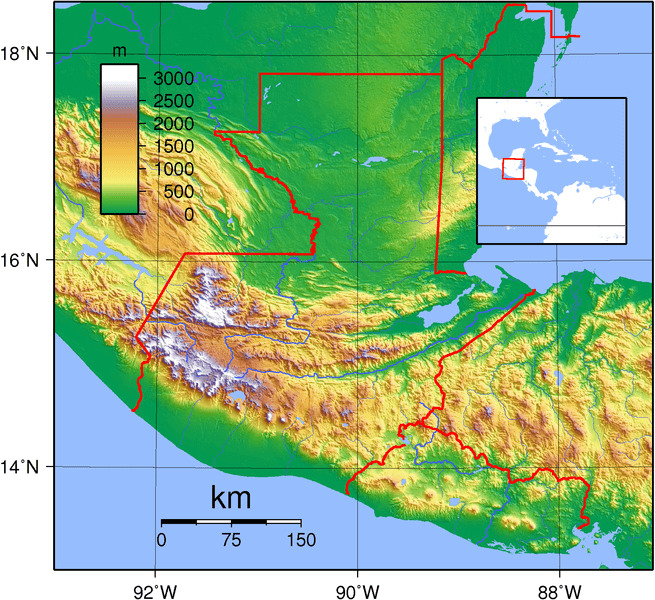 Topographic map of Guatemala