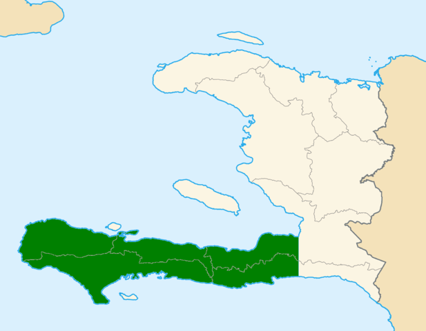 Location of the Tiburon Peninsula in Haiti, shaded in green
