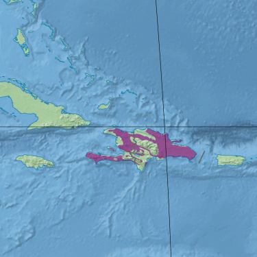 Map depicting the location of the Hispaniolan moist forests (in purple)