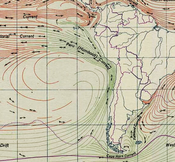 Map depicting the Humboldt Current