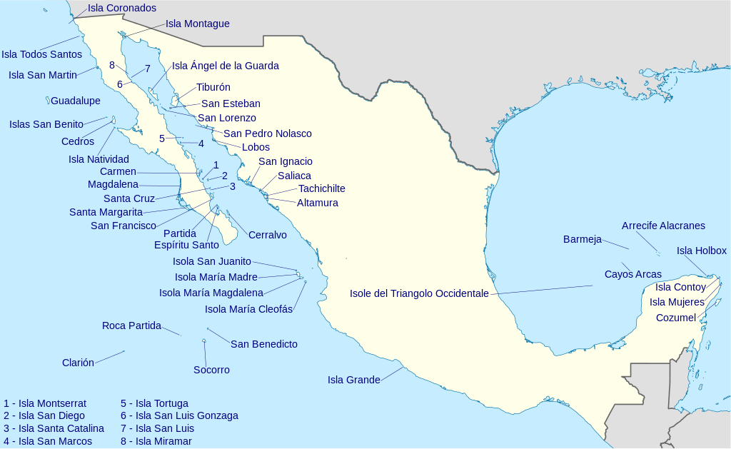 Map of the islands of Mexico