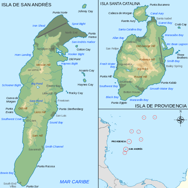 Map of San Andres and Providencia