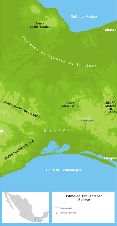 Relief map of the Isthmus of Tehuantepec