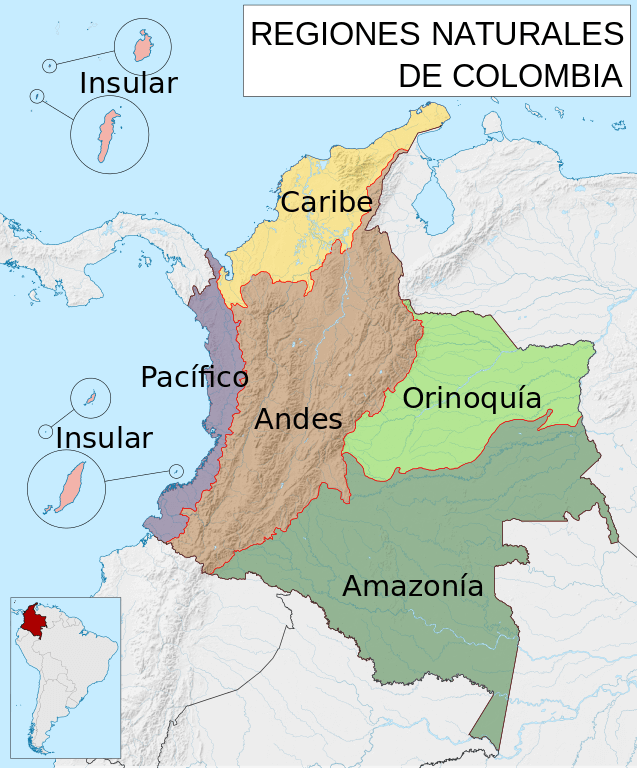 Map of the natural regions of Colombia