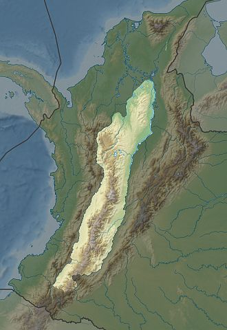 Map showing location of Cordillera Central in Colombia
