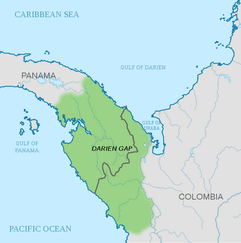 Map depicting the location of the Darién Gap