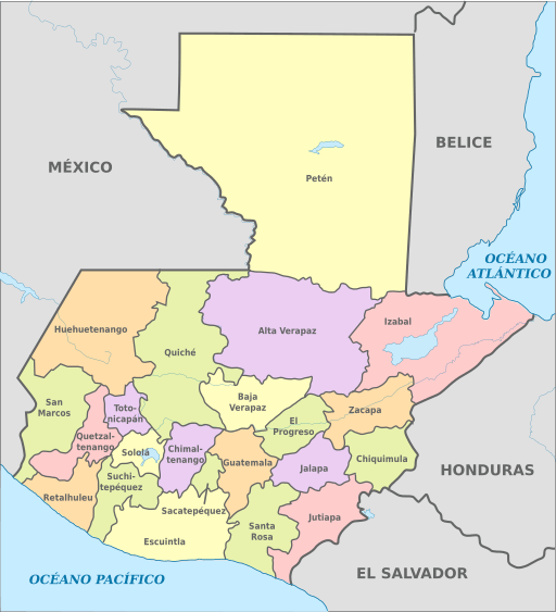 Map depicting the departments of Guatemala