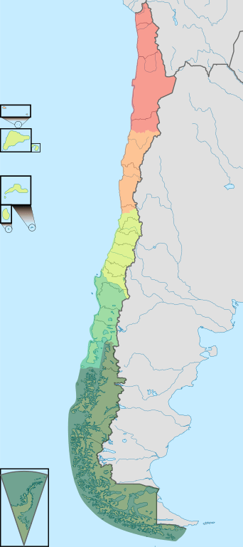 Map of the geographical regions of Chile