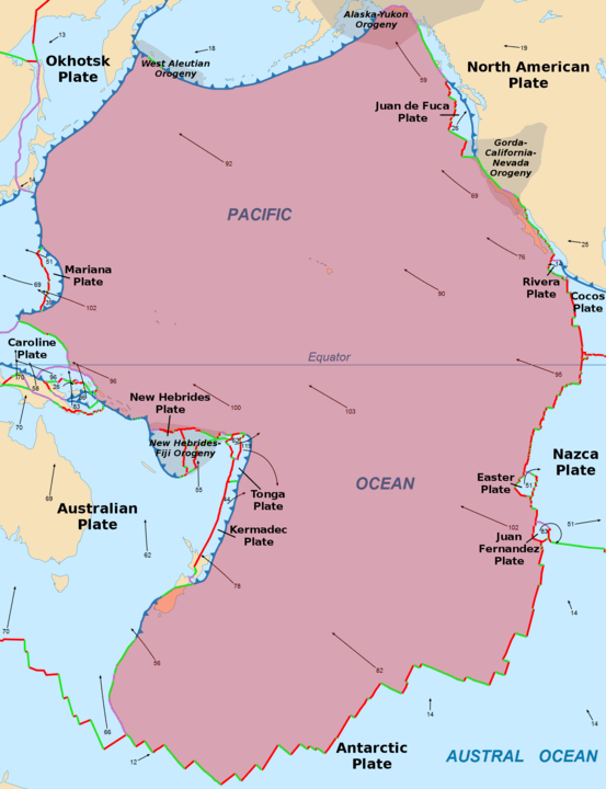 Map of the Pacific tectonic plate
