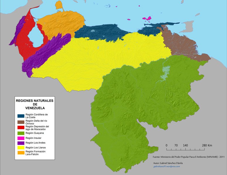 Map of the natural regions of Venezuela
