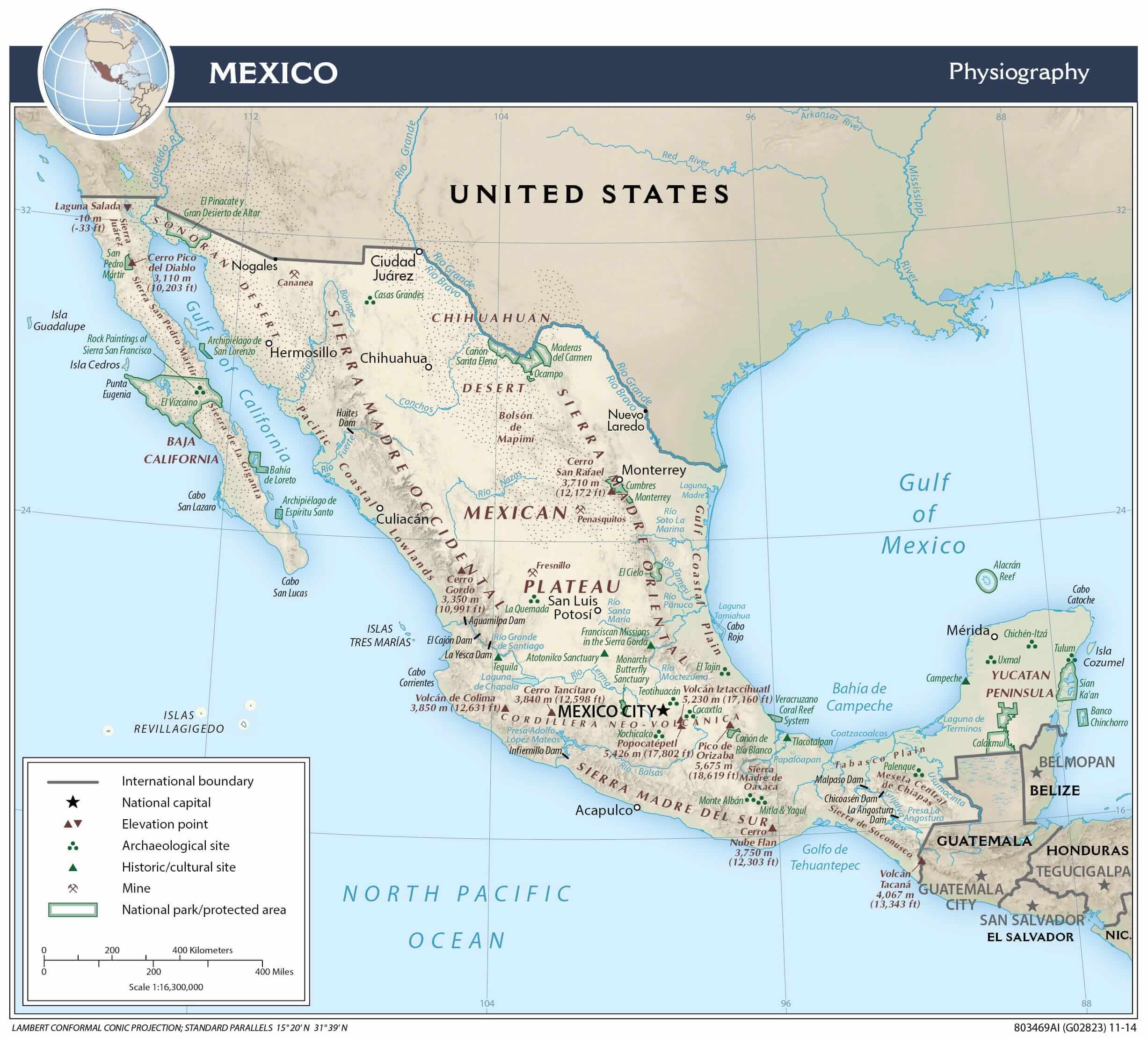 Mexico physiographic map
