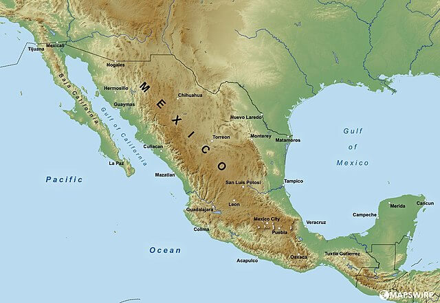 Topographic map of Mexico