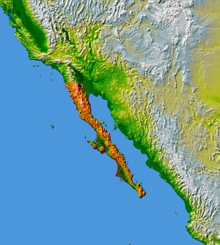 NASA topographic map of Baja California
