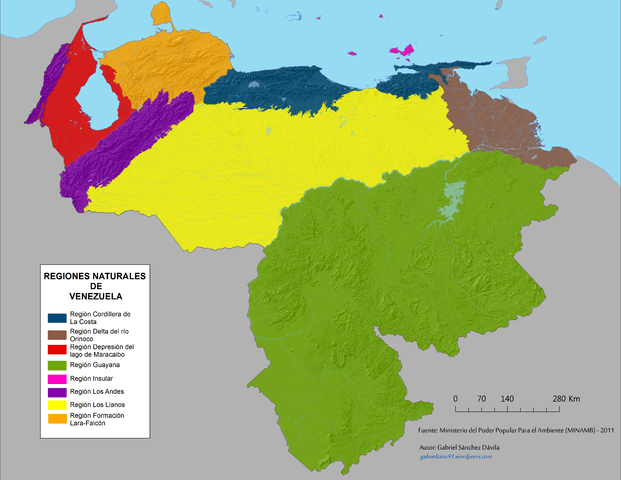 Map showing the natural regions of Venezuela