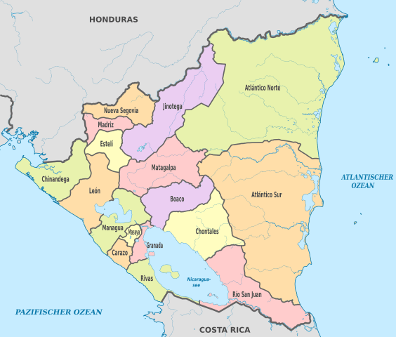 Map of administrative divisions of Nicaragua