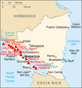 Volcano map of Nicaragua