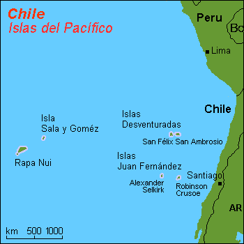 Map showing the Pacific Islands of Chile, including Juan Fernández Islands