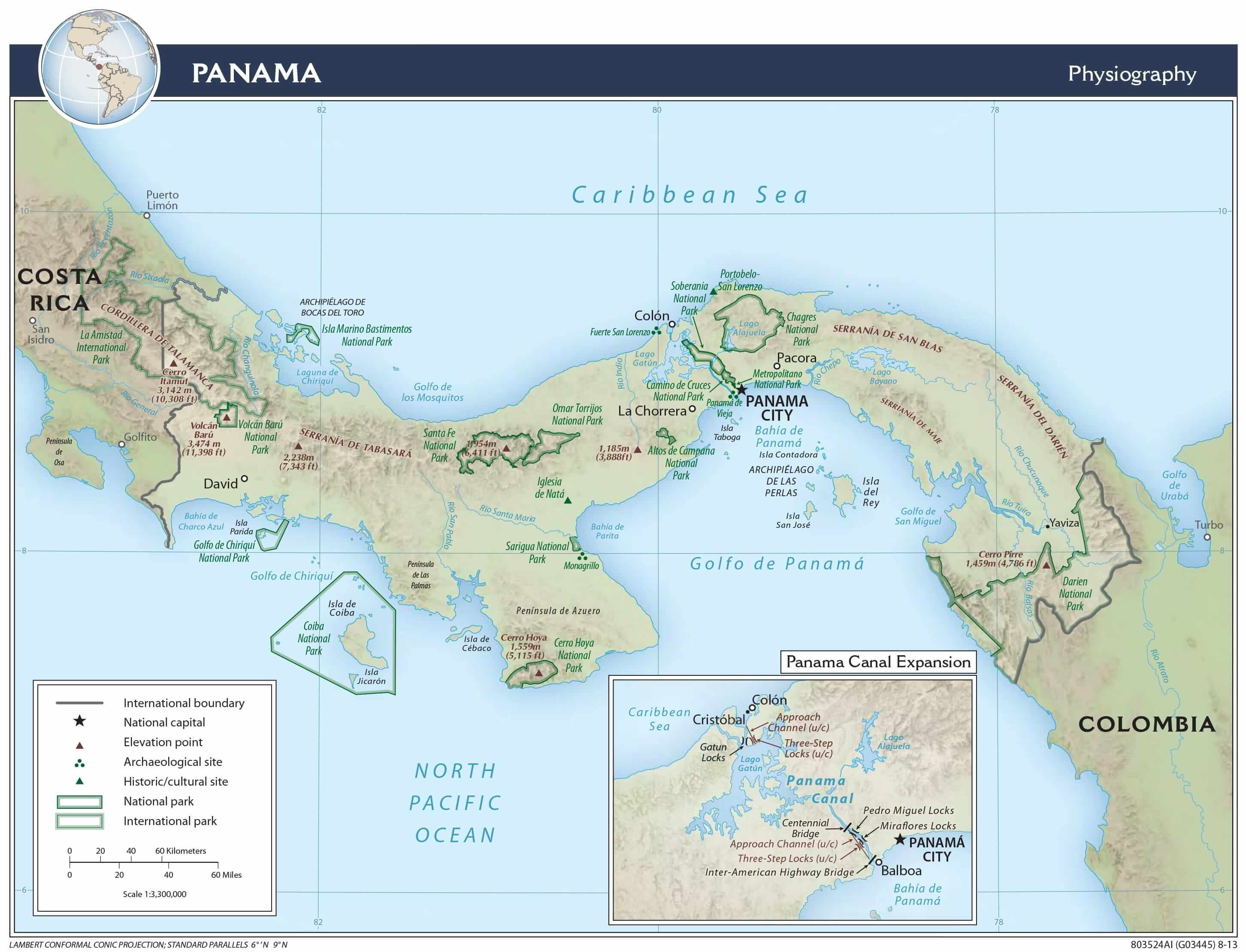 Panama physiographic map