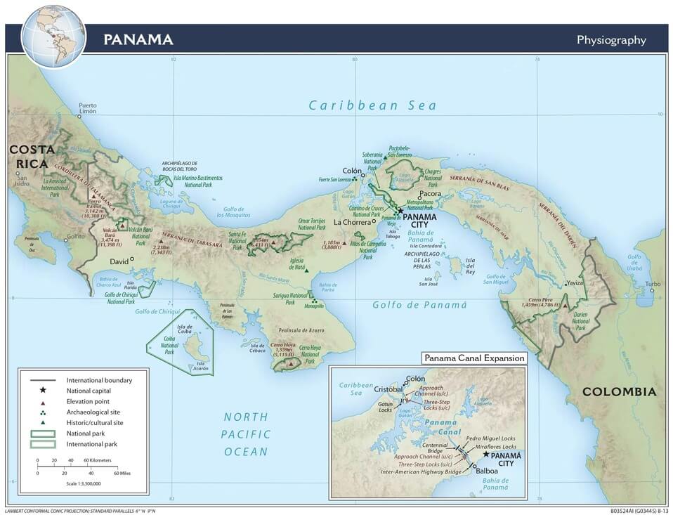 Physiographic map of Panama.