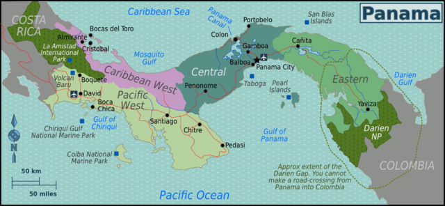 Panama regions map, showing location of Coiba National Park