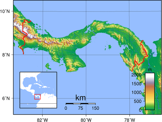 Topographic map of Panama