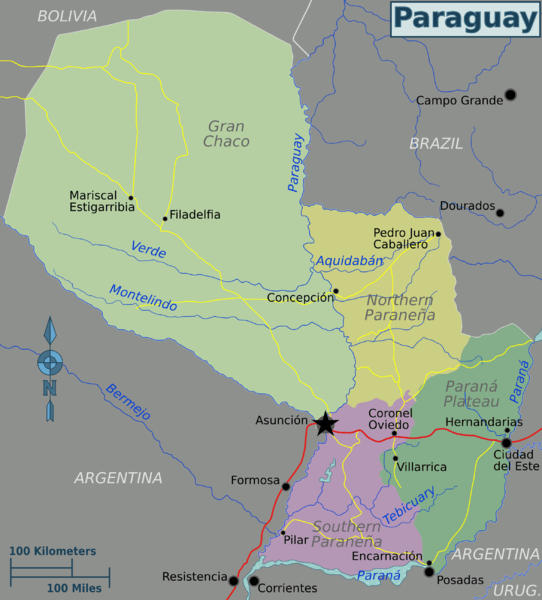 Map depicting the geographic regions of Paraguay