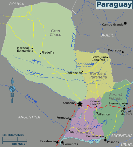 Map of the geographic regions of Paraguay.