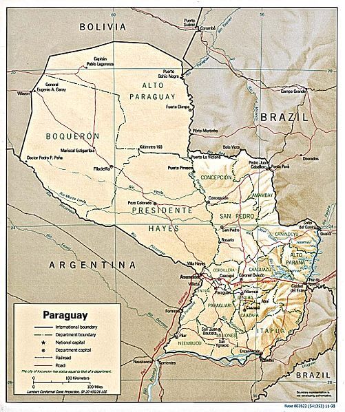 Shaded relief map of Paraguay