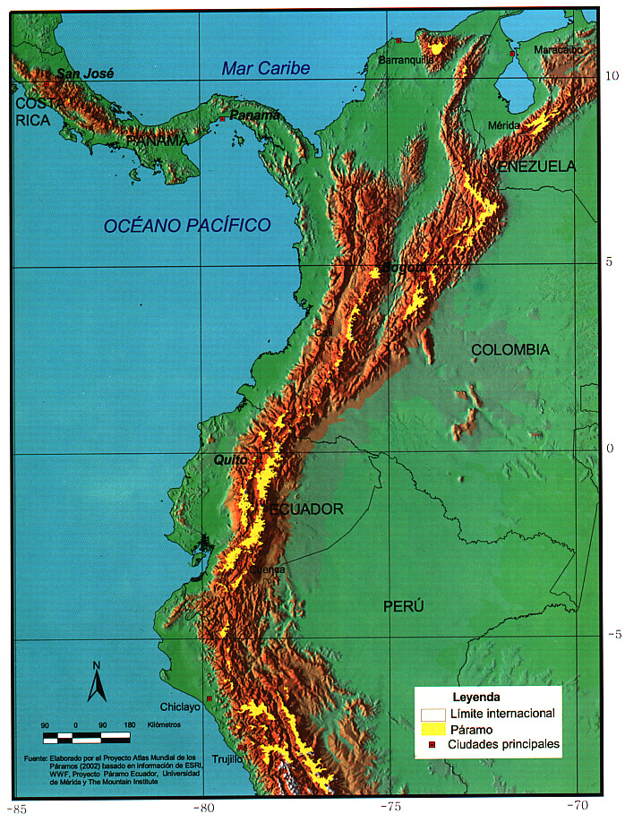 Map of the Páramos in South America.