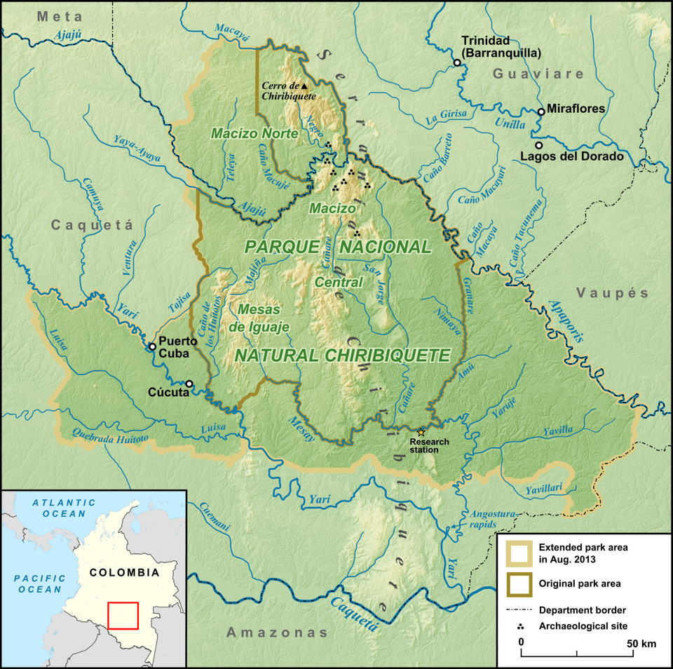 Map of the Chiribiquete National Natural Park.