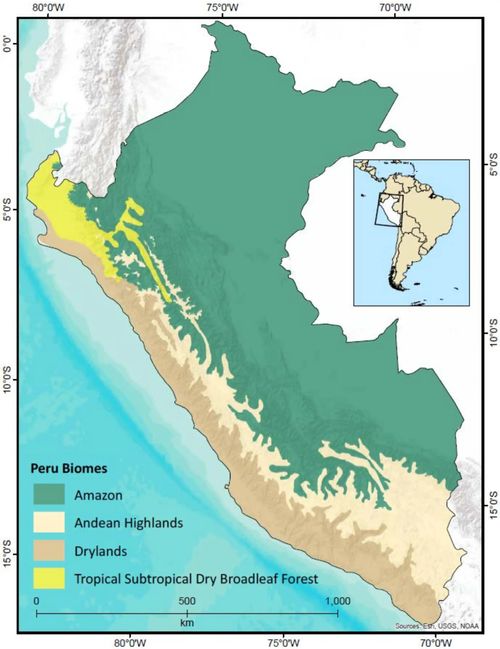 Map of Peru and its four biomes