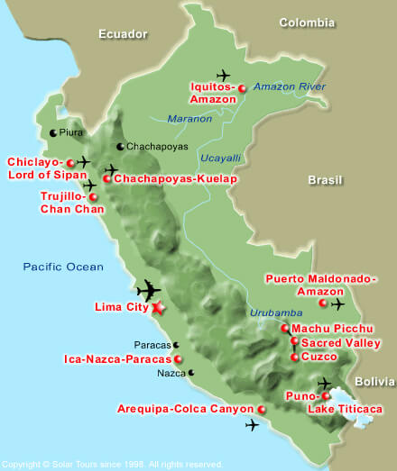 Map of Peru showing the sacred valley