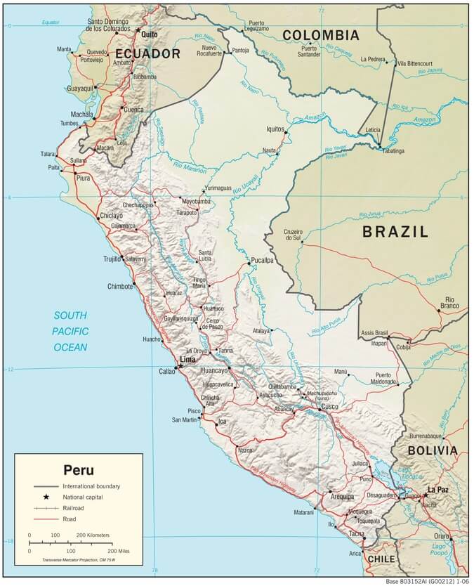Peru physiographic map