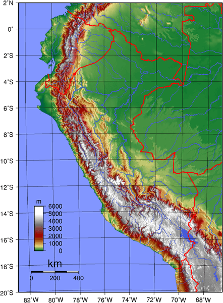Topographic map of Peru