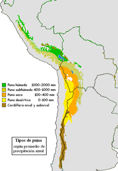 Map depicting the Puna region in the Andes