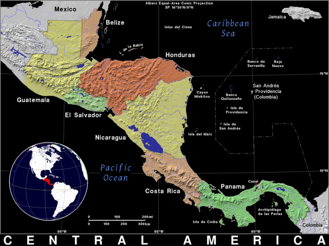 Relief map of Central America
