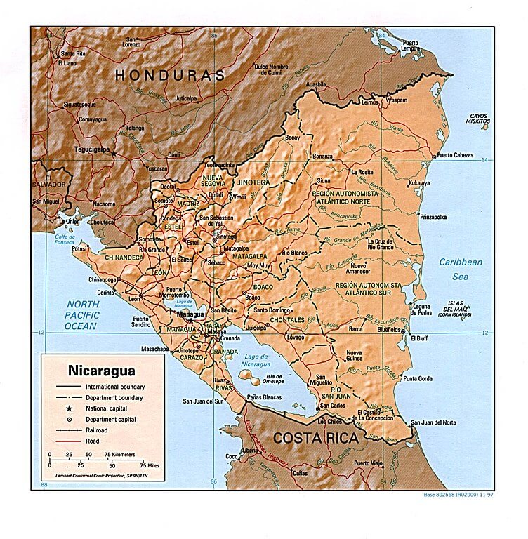 Relief map of Nicaragua
