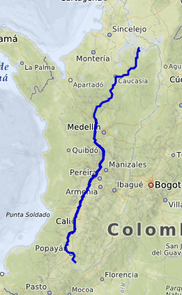 Map depicting the Cauca River in Colombia
