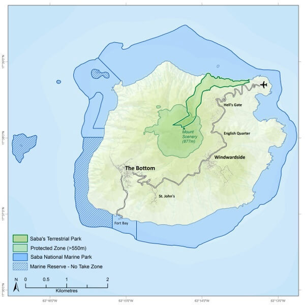 Map depicting the Saba Marine Park zones