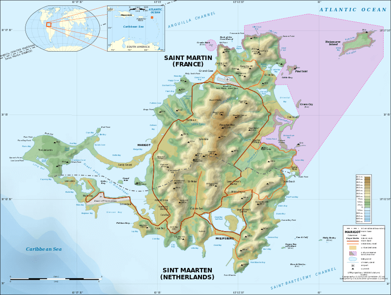 Saint-Martin National Nature Reserve depicted on topographical map